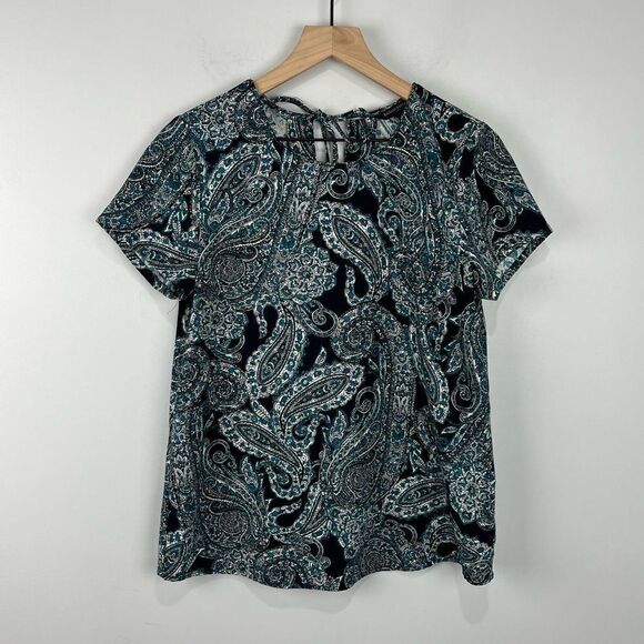 Banana Republic Blue Design Blouse with Tie Closure in back M - Picture 1 of 7